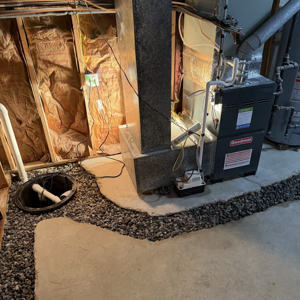 Interior drainage trench planned around basement mechanical equipment