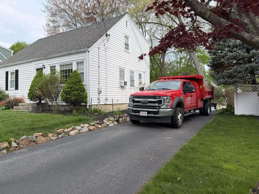 B-Dry service truck at a Massachusetts home
